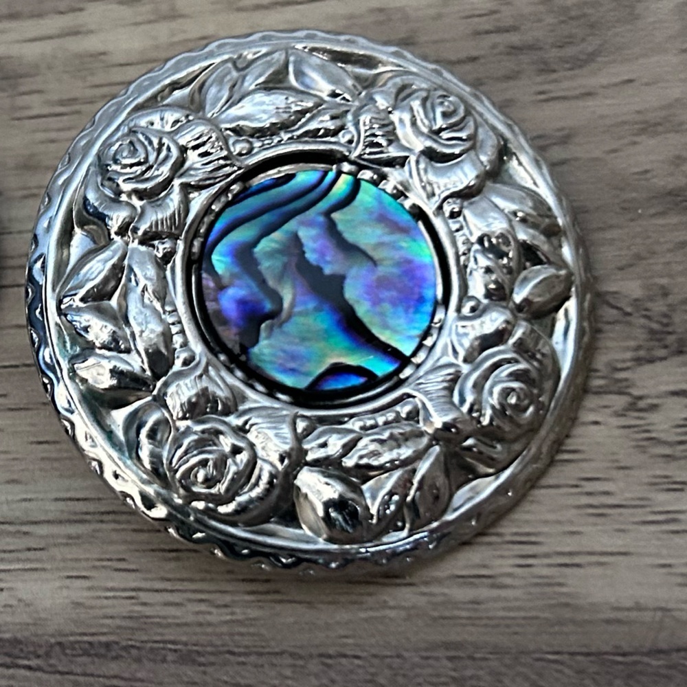 Butler Silvertone floral rose Abalone shell Button pierced ear boho hippie - Picture 7 of 7